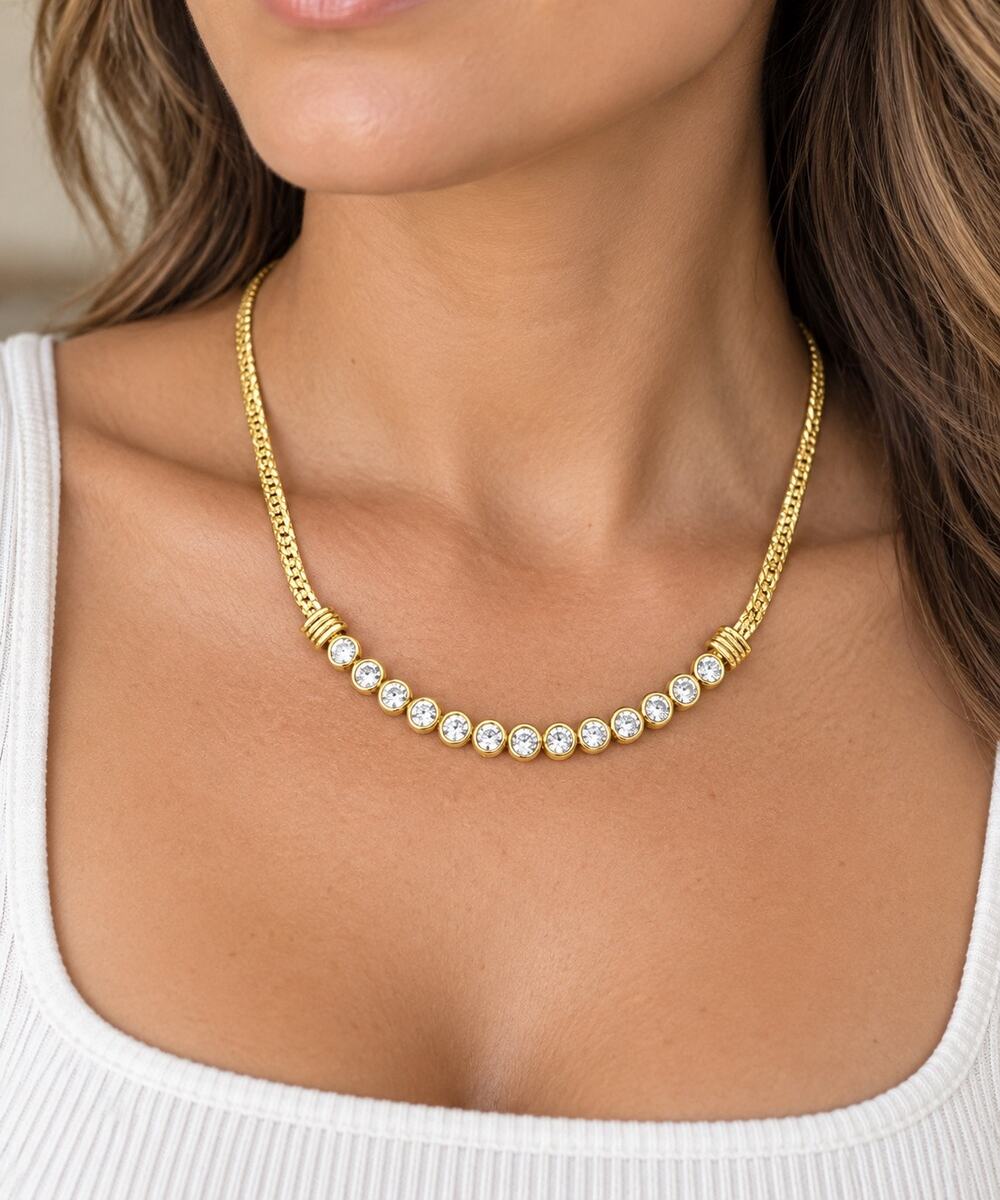 Swarovski Clear Crystal Gold Snake Chain Necklace Signed